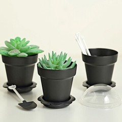 12 BLACK Mini Flower Pot DESSERT CUPS Lid Shovel Spoon Party Events Decorations