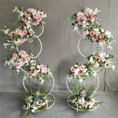 2X White Hoop Pillar Flower Stand Metal Wedding Arch Party Stage Photo Backdrops