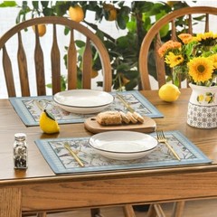 Birds Flowers Blossom Placemats Set of 4, 12″ x 18″, Rectangular 4 Pcs Blue