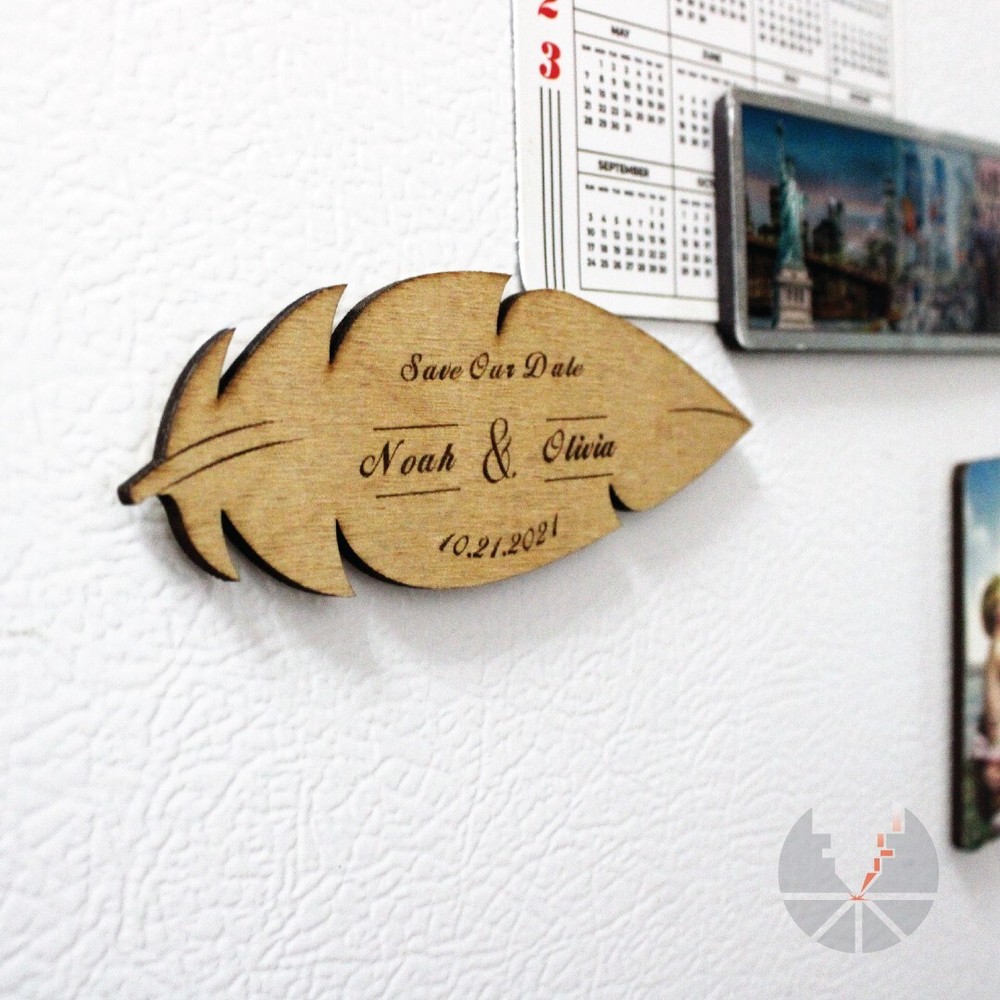 Feather Wood Save the Date Magnets 4 x1.5 in Personalized Wedding Save the Date