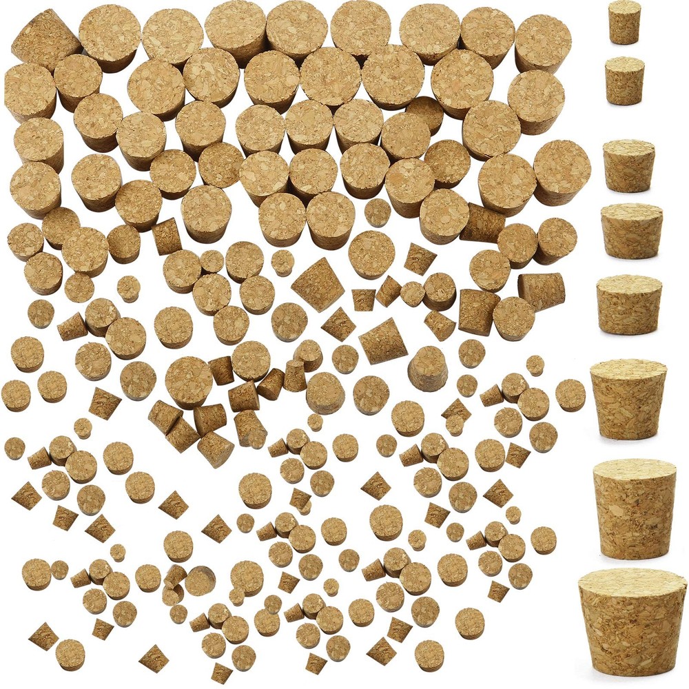 120 Pcs 8 Sizes Tapered Cork Stoppers Wooden Wine Bottle Stopper Natural Wood