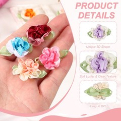 20Pcs Ribbon Flowers 1.2 in Fabric Flowers Satin Ribbon White/Purple