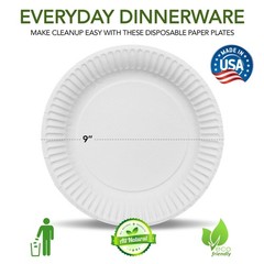 Stock Your Home 9-Inch Paper Plates Uncoated Everyday Disposable Plates 9 Paper