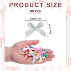 80 Pcs Mini Ribbon Bow 1.8 Inch Mini Fabric Satin Ribbon Light Grey