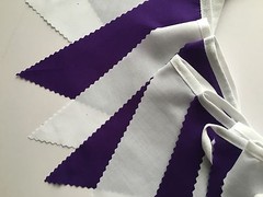 PURPLE AND WHITE FABRIC BUNTING, COLOUR VISIBLE ON BOTH SIDES .16ft or 30ft