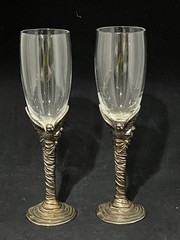 2 Silverplated Love Birds Champagne Flutes Glasses International Silver co vtg