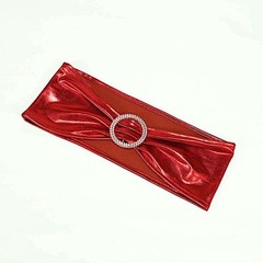 10 Red Metallic Spandex Chair Sashes with Silver Buckles Wedding Decorations