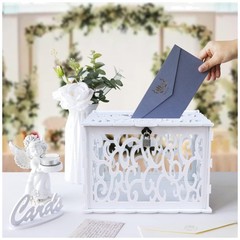 DIY White Wedding Card Box with Lock – Elegant Hollow Design