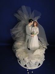 New Vintage Wilton Tender Love Wedding CakeTop, grey suit, 114-401