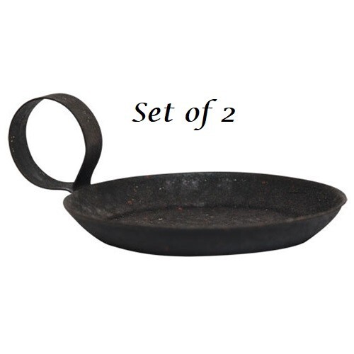 NEW PRIMITIVE BLACK Pillar Candle Holders 2 pcs w/ Handles Metal Country Western