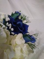 Wedding Bouquet Silken / Plastic White Hydrangea w/ Dark Blue Rose NEW
