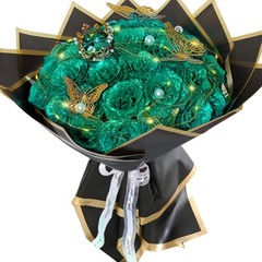 Dark Green Glitter Roses Bouquet, 36 Pcs Shiny Glitter Flowers Bouquet, Everl…