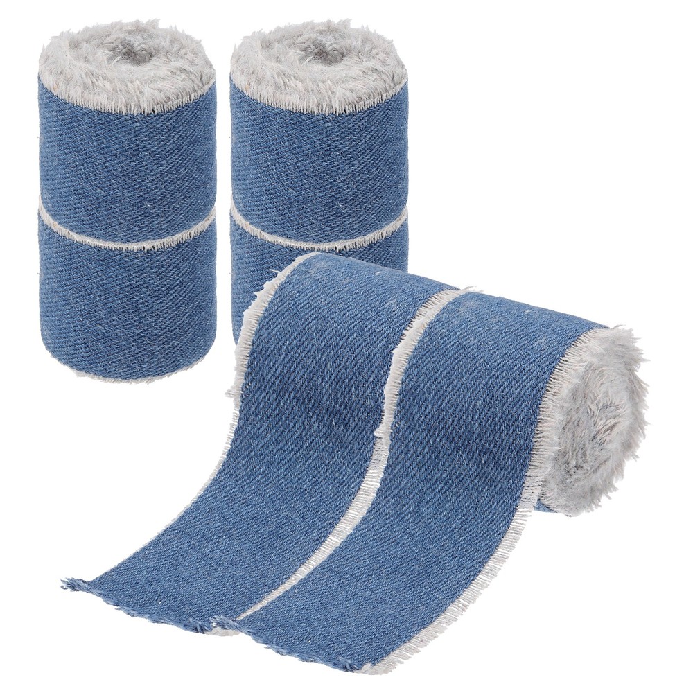 Uxcell Denim Ribbon, 6 Rolls 1.5»×2 Yard Frayed Fringe, Blue