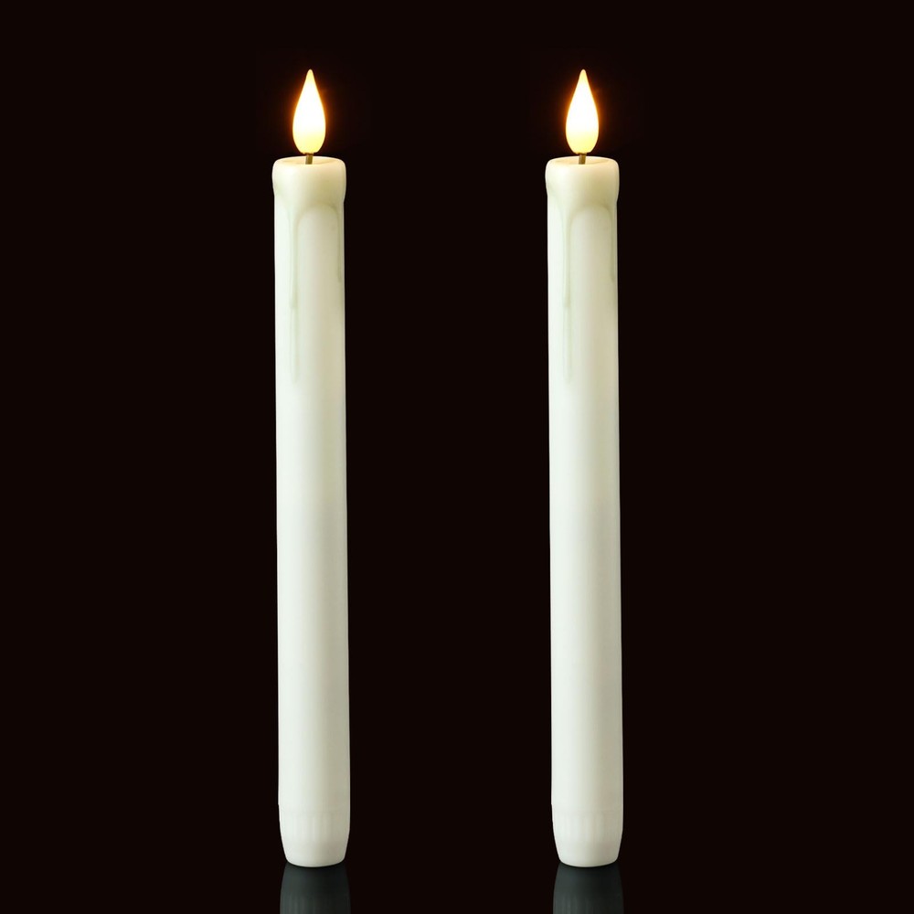 Homemory 2 Pack Flameless Taper Candles, No Remote, of 2, White 2