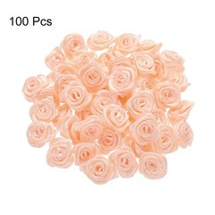 100pcs 1.5cm Mini Ribbon Roses for Crafts Artificial Fabric Flowers Champagne