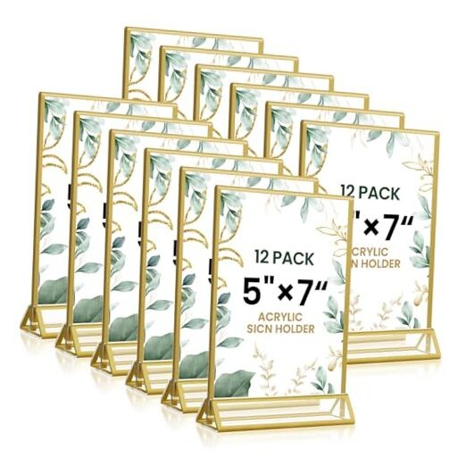 5×7 Gold Acrylic Sign Holder, 12 Pack Wedding Table Vertical-12 Pack-5 x 7