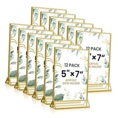 5×7 Gold Acrylic Sign Holder, 12 Pack Wedding Table Vertical-12 Pack-5 x 7
