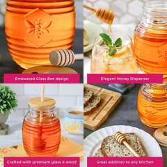 Kate Aspen 24oz. Bee Hive Shaped Honey Glass Mason Jar with Two Large, Clear