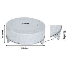 SILVER 14″ wide Round Floral Embossed Cake Stand Cupcake Display Wedding Party