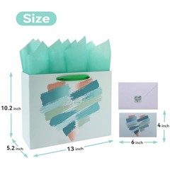 wishinside 13″ Large Mint Green and Peach Gift Bag Set with Greeting Card and