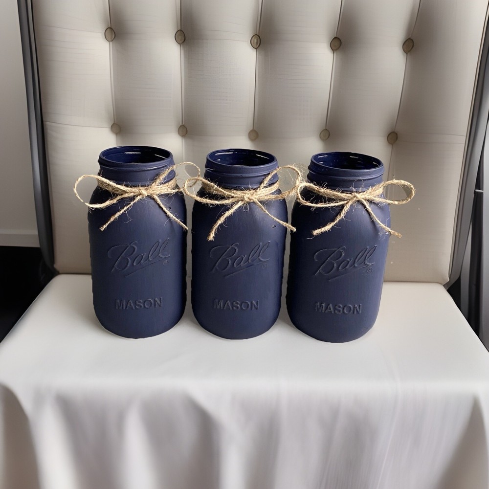 Set of 3 chalk painted distressed Quart size mason jar vases…mix & match colors!