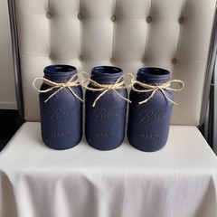 Set of 3 chalk painted distressed Quart size mason jar vases…mix & match colors!
