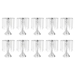 10PCS Silver Vases Wedding Centerpieces Flower Stand Table Decor w/Crystal Beads