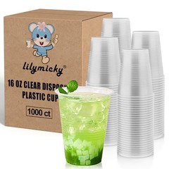 1000 PACK 16 oz Clear Plastic Cups, Cold Disposable Party 16 OZ-1000ct