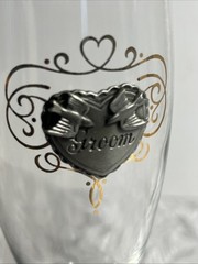 Rawcliffe Champaign 8” Bride And Groom Glasses With Pewter Heart Emblem