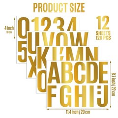 12 Sheets Large Letter Stickers – 4 Inch Gold Vinyl Self Adhesive Alphabet Nu…