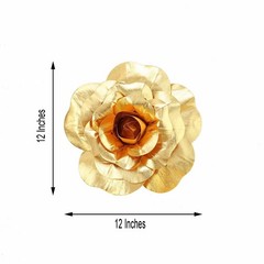 4 pcs 12″ Gold Artificial Large Roses Flowers Wall Backdrop Party Wedding