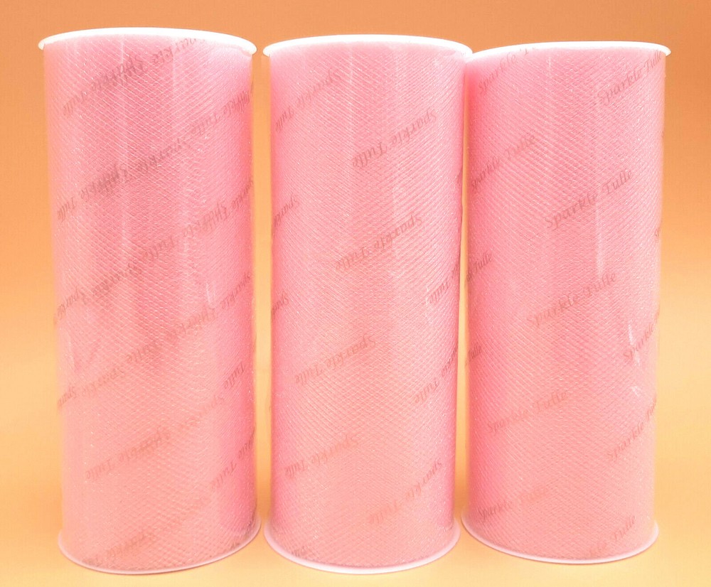 3 Light Pink 6″ Sparkle Tulle Rolls Spools Wedding Bow Decoration Craft 25 Yd