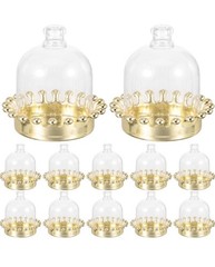 12pcs Fillable Clear Favor Boxes With Dome Lids Golden Crown Base Plastic Dome