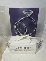 WILTON 2 Ring Cake Topper Silver-tone Engagement BLING/ Plain Band Rings on Ivor