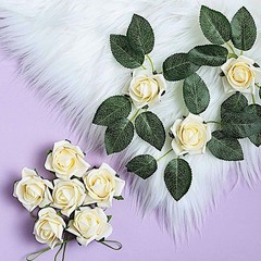 24 CREAM 2″ Mini FOAM ROSE Flowers Stems Wedding Events Decorations Supplies