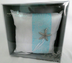 Weddingstar Starfish Coastal Design Wedding Ring Pillow Turquoise & White NIB