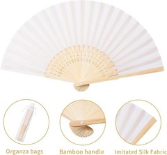 50-Pack Elegant White Silk-Inspired Hand Fans with Organza Bags for Weddings …