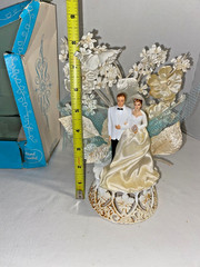 Vintage 1950’s Hand Painted Coast Novelty Wedding Cake Couple Topper W/Orig Box