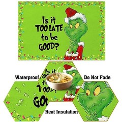 Linen Christmas Placemats Set of 4 Merry Christmas Table Mats 12″ x 18″ Green