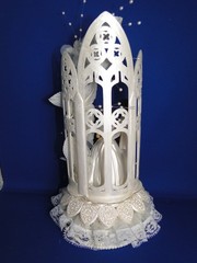 New Elegant Vintage Chapel Window Bride & Groom Wedding caketopper #395