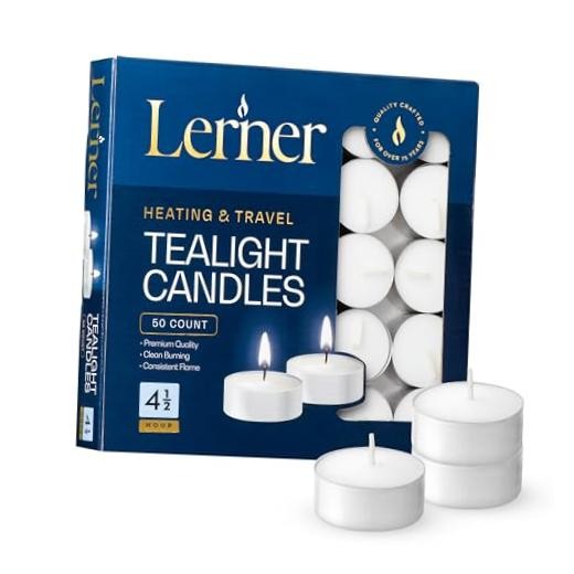 Lerner Tealight Candles|s Long-Burning White Tea Light 50 Count 4.5 Hour