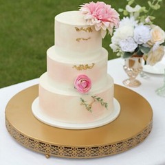 20 in Gold Metal Fleur De Lis Round CAKE STAND Dessert Display Pedestal Party