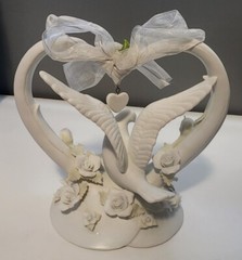 Wedding Cake Topper Doves Roses Heart White Porcelain Unique Love Bridal Gift
