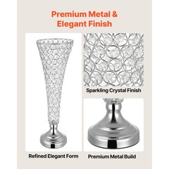 Uimoso Set of 4 Crystal Flower Vases, 20in Tall Silver Table Centerpieces