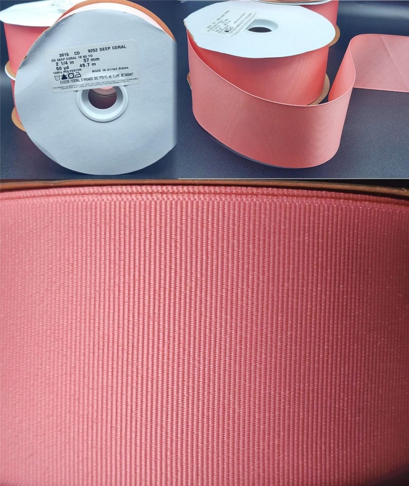 1 Spool Grosgrain ribbon 50 yards 2-1/4″ Polyester Melon/Pink 9252 Deep Coral