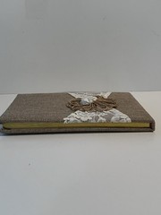 Rustic Burlap Linen & Lace Wedding Guest Book, Brown/White, Twine Flower