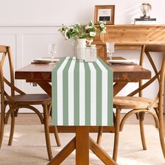 Buxiuer Sage Green and White Cabana Striped Table 13″ x 108″,