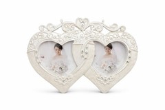 Wedding Photo Frame Set of 2 Heart Rhinestone Ivory Bride Groom Table Decor