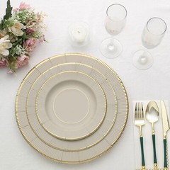 25 TAUPE 8″ Metallic Round Paper Salad DINNER PLATES Textured Rim Party Supplies