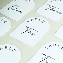 Arched Table Numbers 1-10, 5×7 Inch, White Acrylic, Black Lettering, Stands